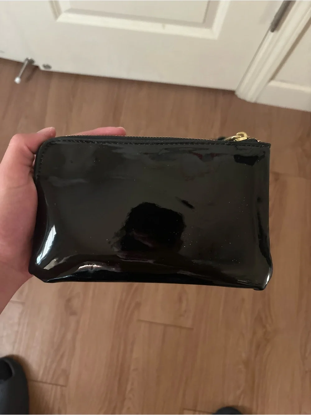 Coach Black Patent Signature Wristlet with Gold Logo